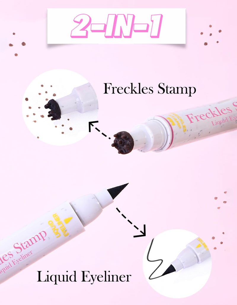 Erinde Waterproof Freckle Stamp Pen, Dual Ended Fake Freckle & Black Liquid Eyeliner, Long Lasting Quick Dry Faux Freckles Stamp Freck Pen for Natural Sunkissed Makeup, 03 Dark - Image 3
